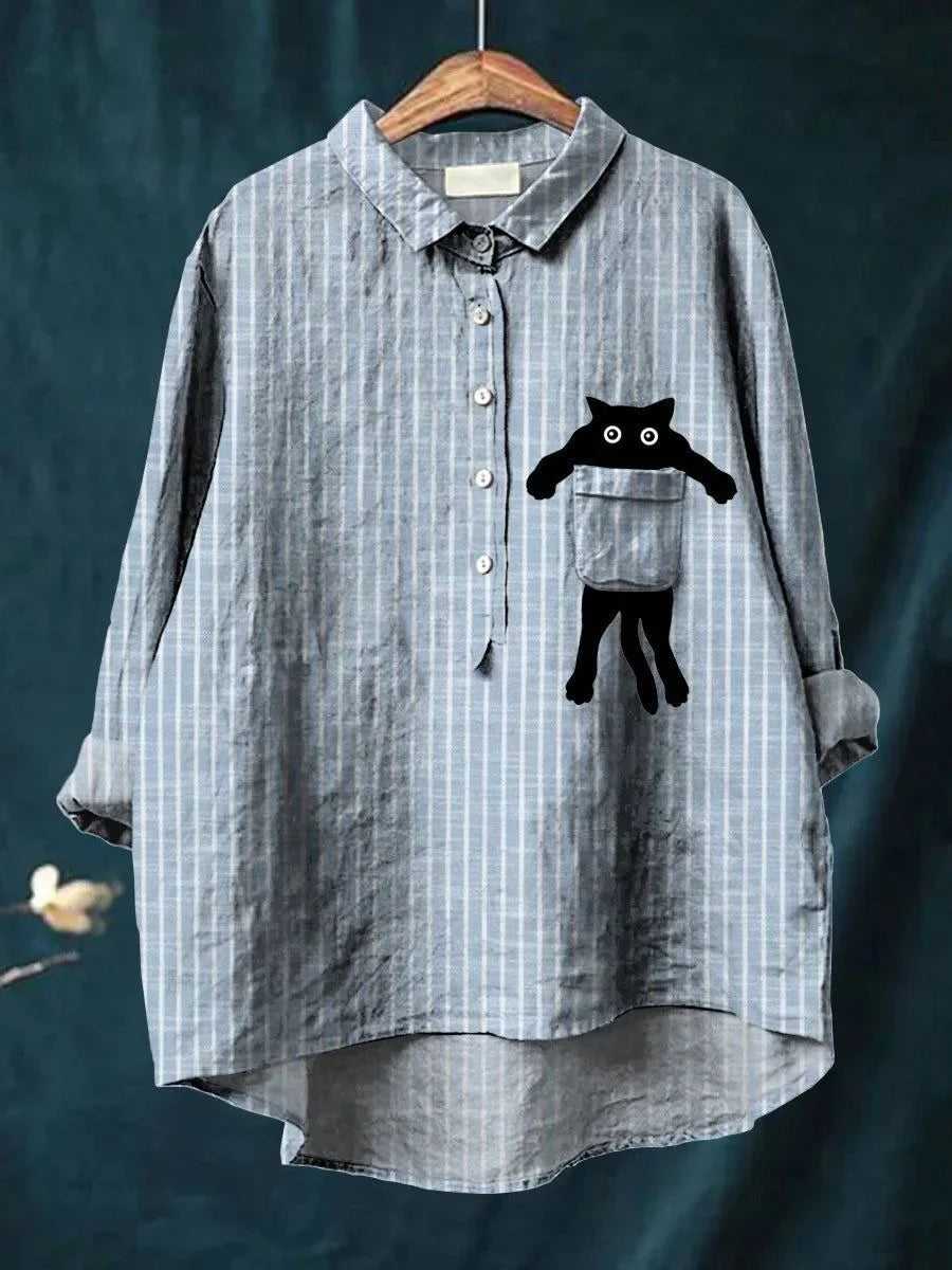 LUCY – STRIPED CAT POCKET BLOUSE