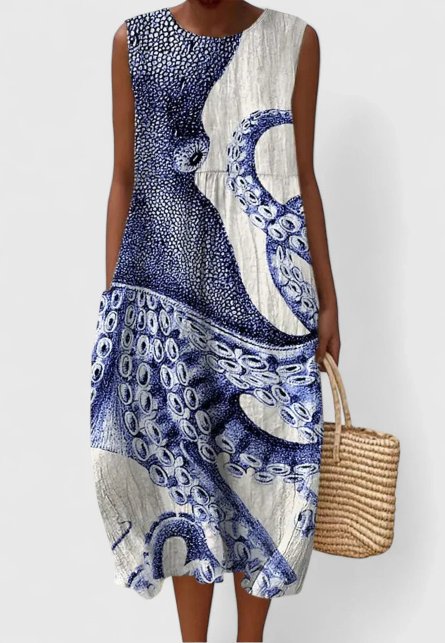 CASSIDY – COASTAL PRINT SLEEVELESS DRESS