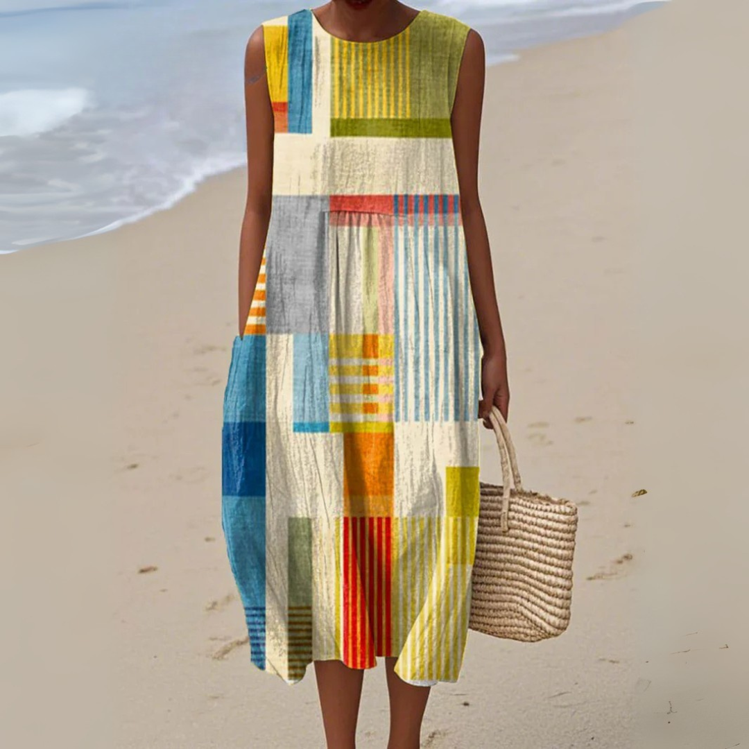 LAYLA – SUNSET MOSAIC SLEEVELESS DRESS