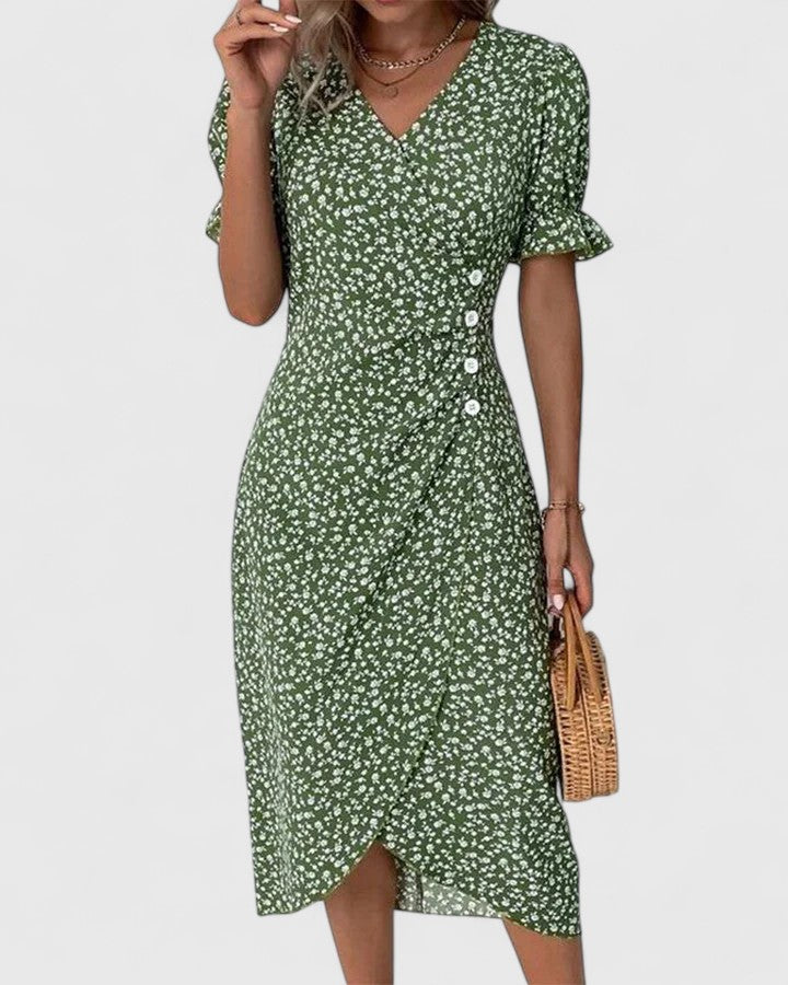 SOPHIA – FLORAL BUTTON WRAP DRESS