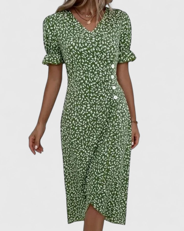 SOPHIA – FLORAL BUTTON WRAP DRESS