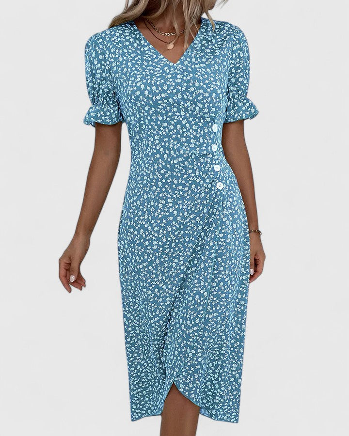 SOPHIA – FLORAL BUTTON WRAP DRESS