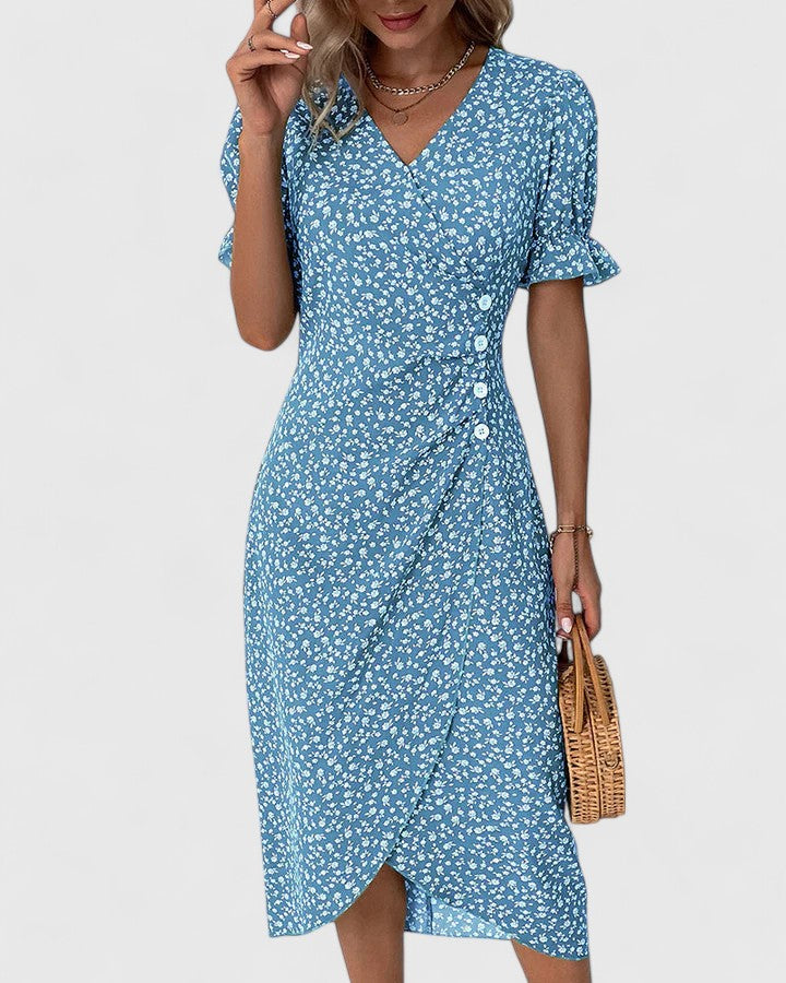 SOPHIA – FLORAL BUTTON WRAP DRESS