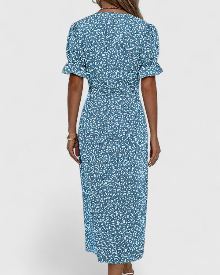 SOPHIA – FLORAL BUTTON WRAP DRESS