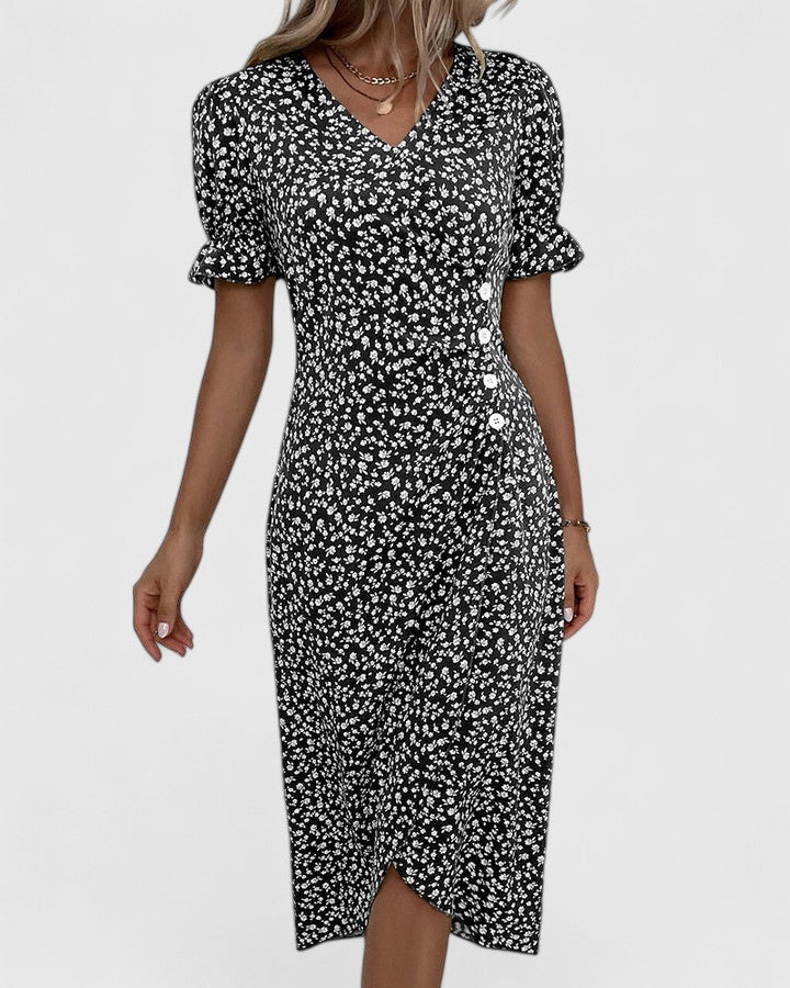SOPHIA – FLORAL BUTTON WRAP DRESS