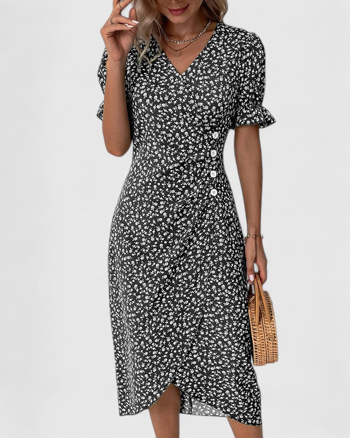 SOPHIA – FLORAL BUTTON WRAP DRESS