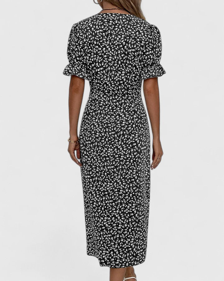 SOPHIA – FLORAL BUTTON WRAP DRESS