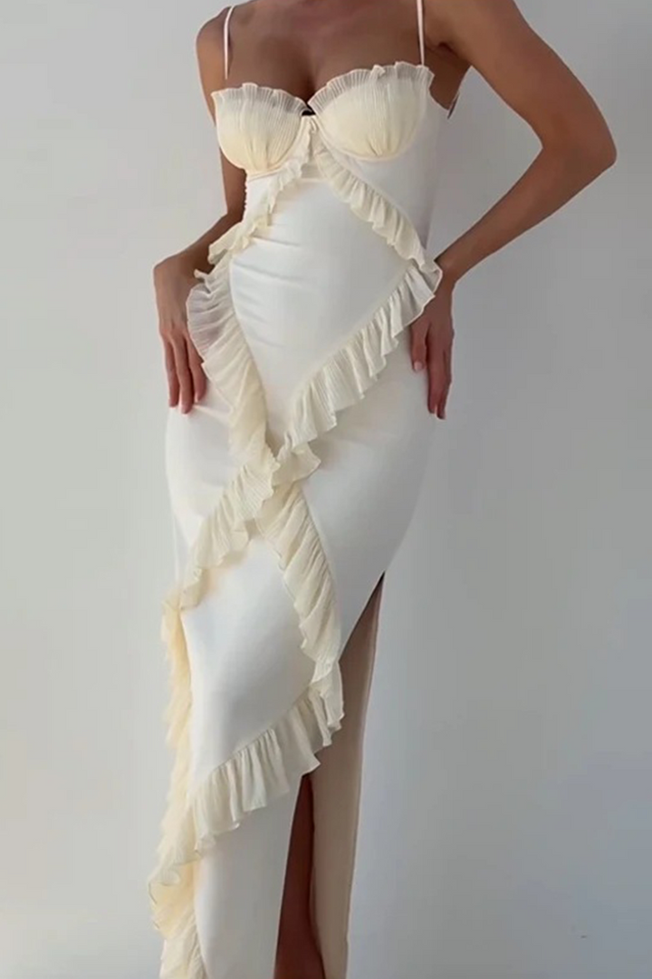 MIRELLA – SEXY PATCHWORK RUFFLE V-NECK SLING DRESS