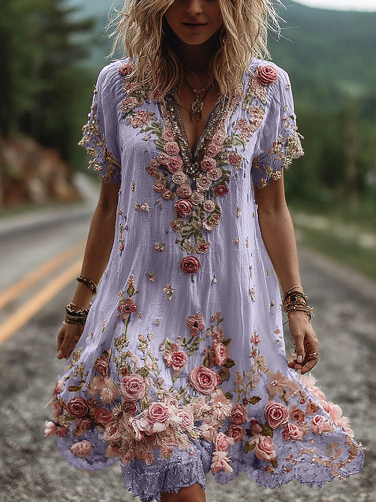 MYLA – BOHO FLORAL EMBROIDERED DRESS