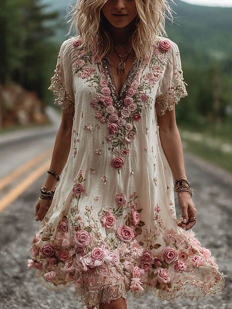 MYLA – BOHO FLORAL EMBROIDERED DRESS