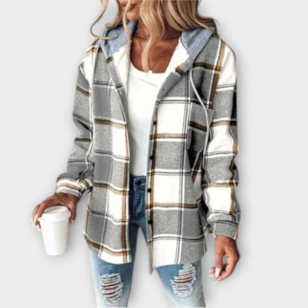 CASSIE – CASUAL PLAID HOODED SHACKET
