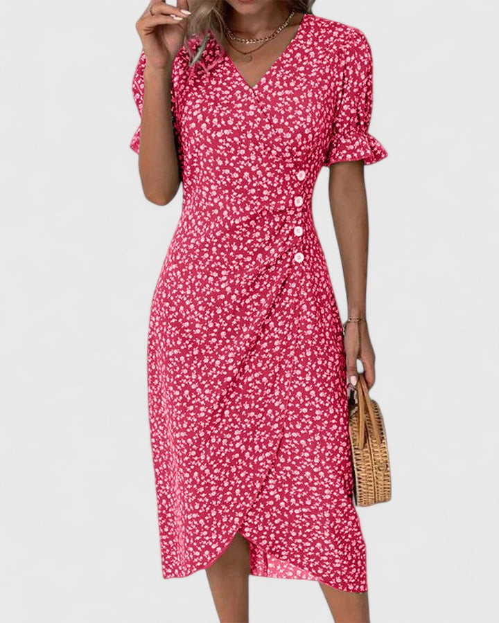 SOPHIA – FLORAL BUTTON WRAP DRESS