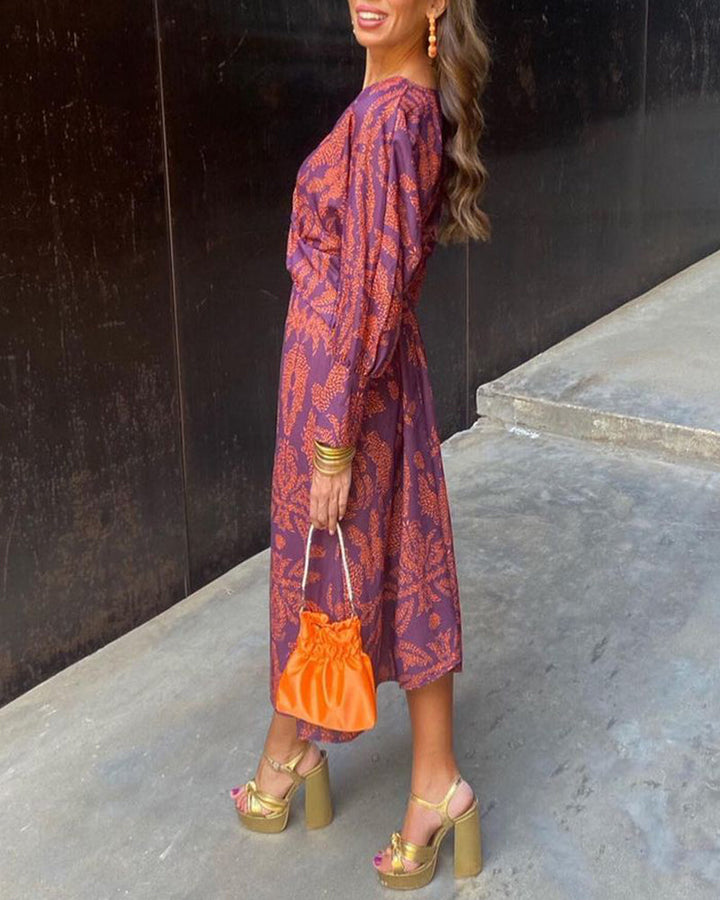ARABELLA – PRINTED KNOT FRONT MIDI DRESS