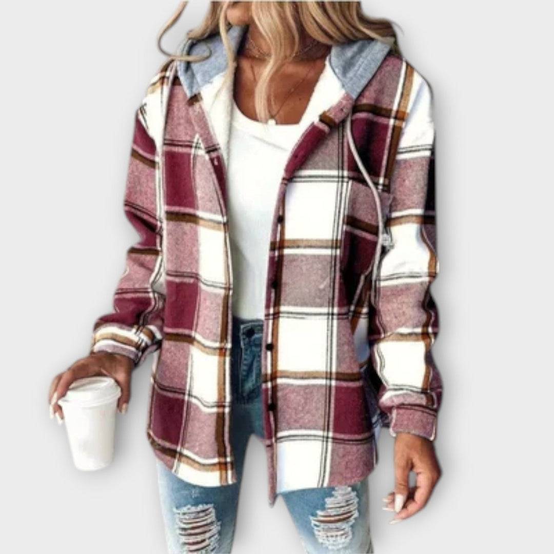 CASSIE – CASUAL PLAID HOODED SHACKET