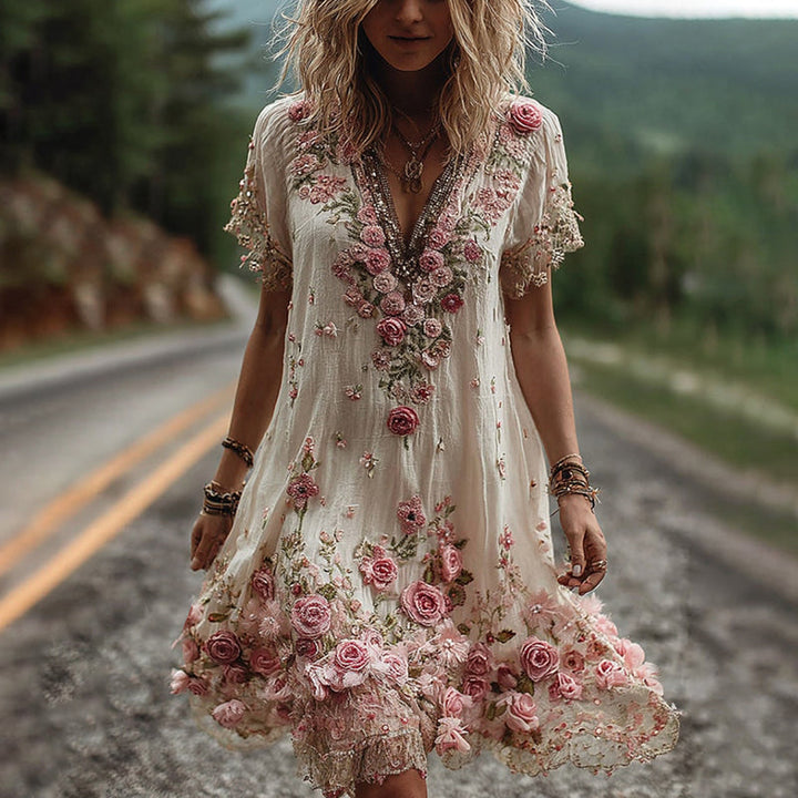 MYLA – BOHO FLORAL EMBROIDERED DRESS