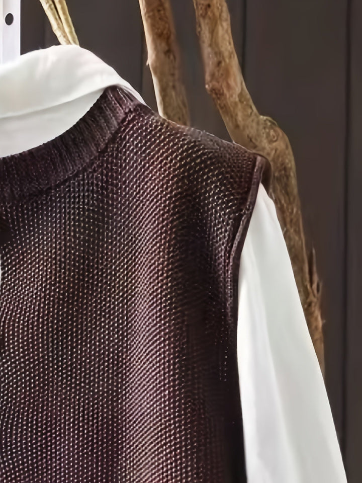 MACKENZIE – BUTTON-BACK KNIT VEST & SHIRT