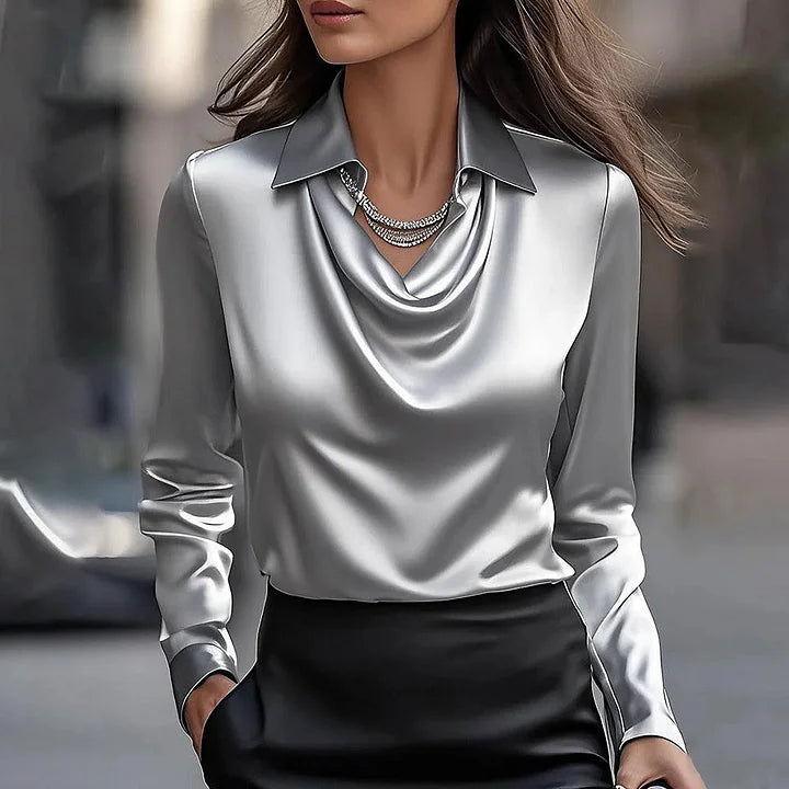 VICTORIA – SATIN DRAPED COLLAR BLOUSE