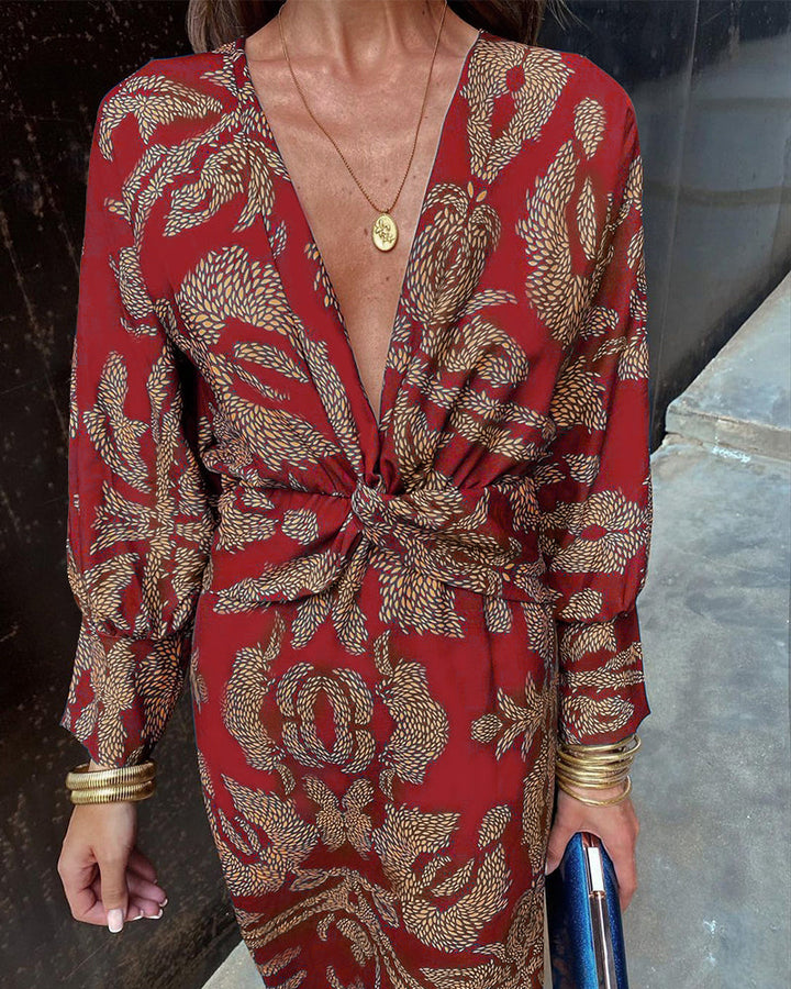 ARABELLA – PRINTED KNOT FRONT MIDI DRESS