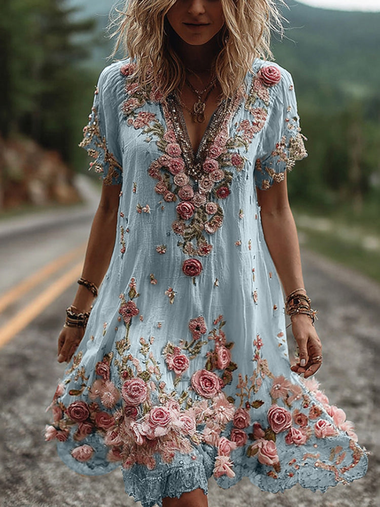 MYLA – BOHO FLORAL EMBROIDERED DRESS