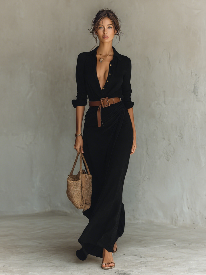 JOCELYNNE – CLASSIC BELTED MAXI DRESS
