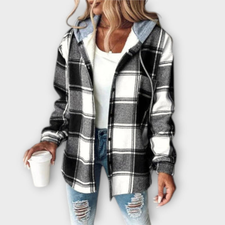 CASSIE – CASUAL PLAID HOODED SHACKET