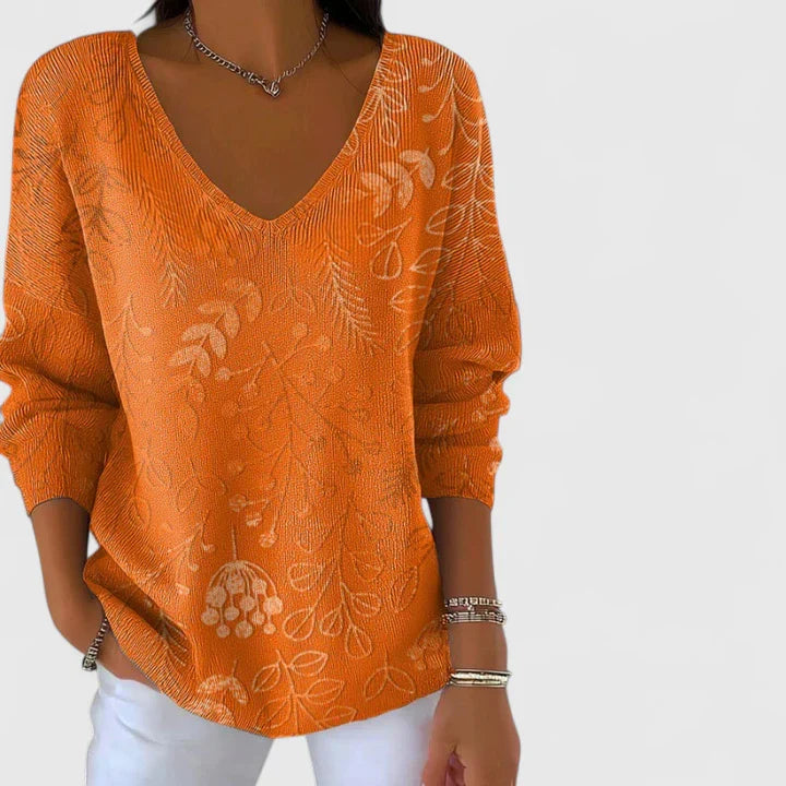 THALIA – THE EMBOSSED V-NECK TOP