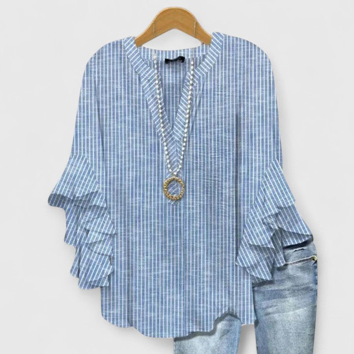 CLAIRE – ABSTRACT RUFFLE SLEEVE BLOUSE
