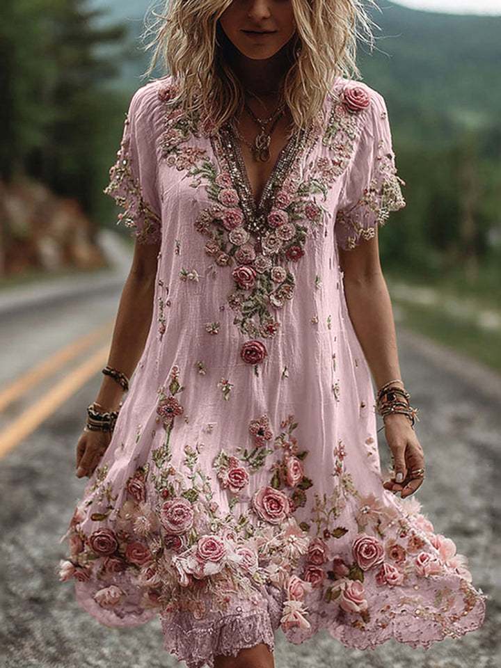 MYLA – BOHO FLORAL EMBROIDERED DRESS
