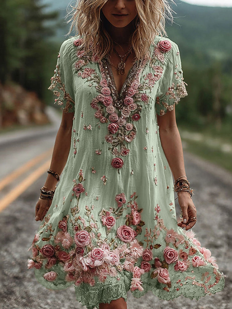 MYLA – BOHO FLORAL EMBROIDERED DRESS