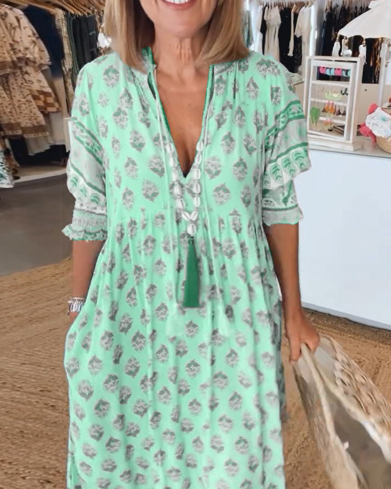 THALINA – RELAXED LANTERN SLEEVE BOHO MAXI DRESS