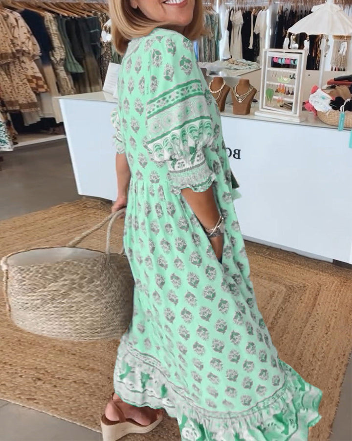 THALINA – RELAXED LANTERN SLEEVE BOHO MAXI DRESS